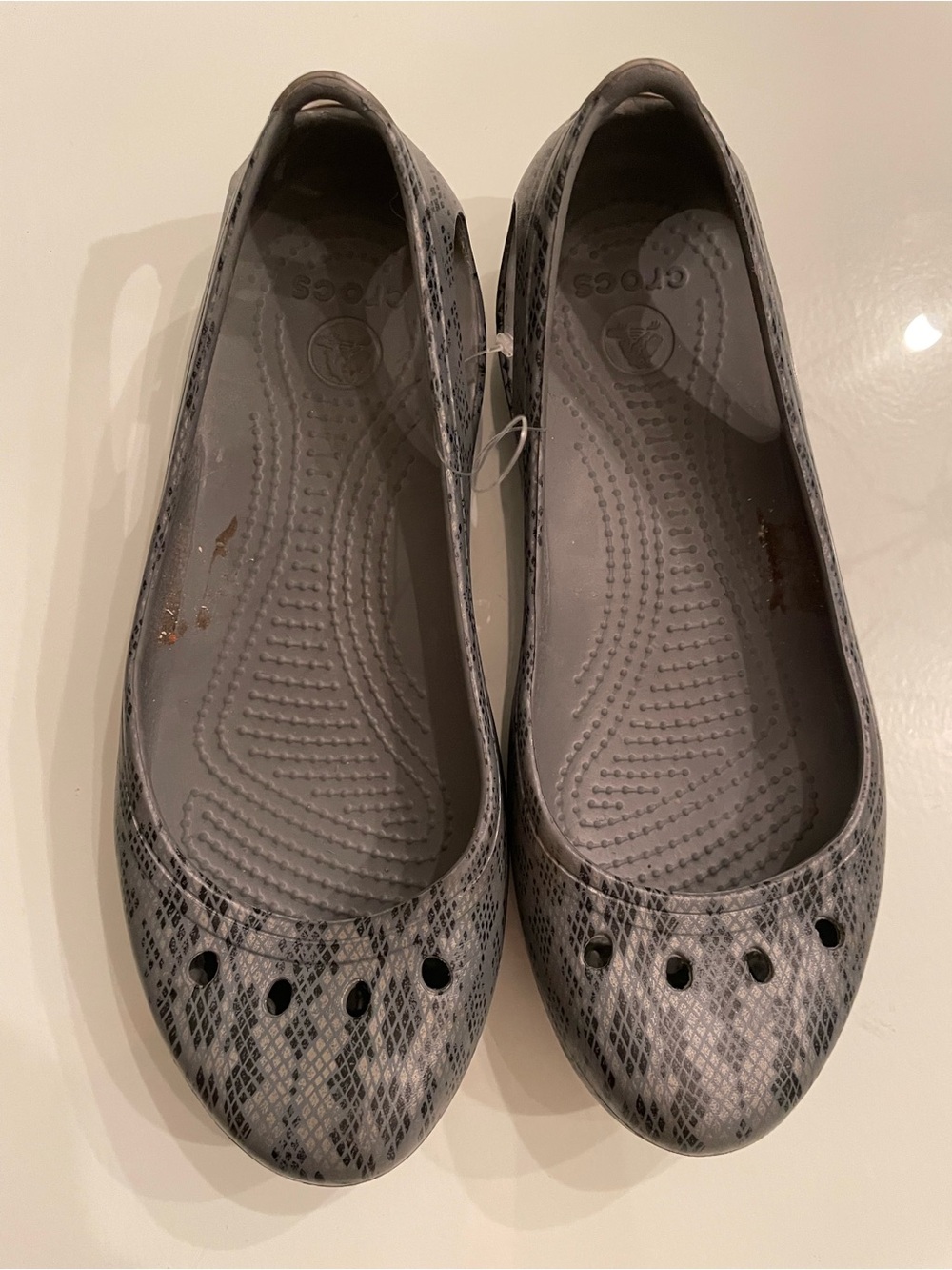 CROCS Women’s Grey Snake-Print Slip-On Flats